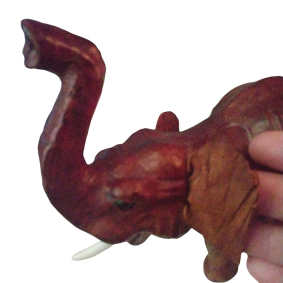 Vintage Leather Wrapped Elephant Statue Brown BoHo Unique African Home Decor - Picture 2 of 7